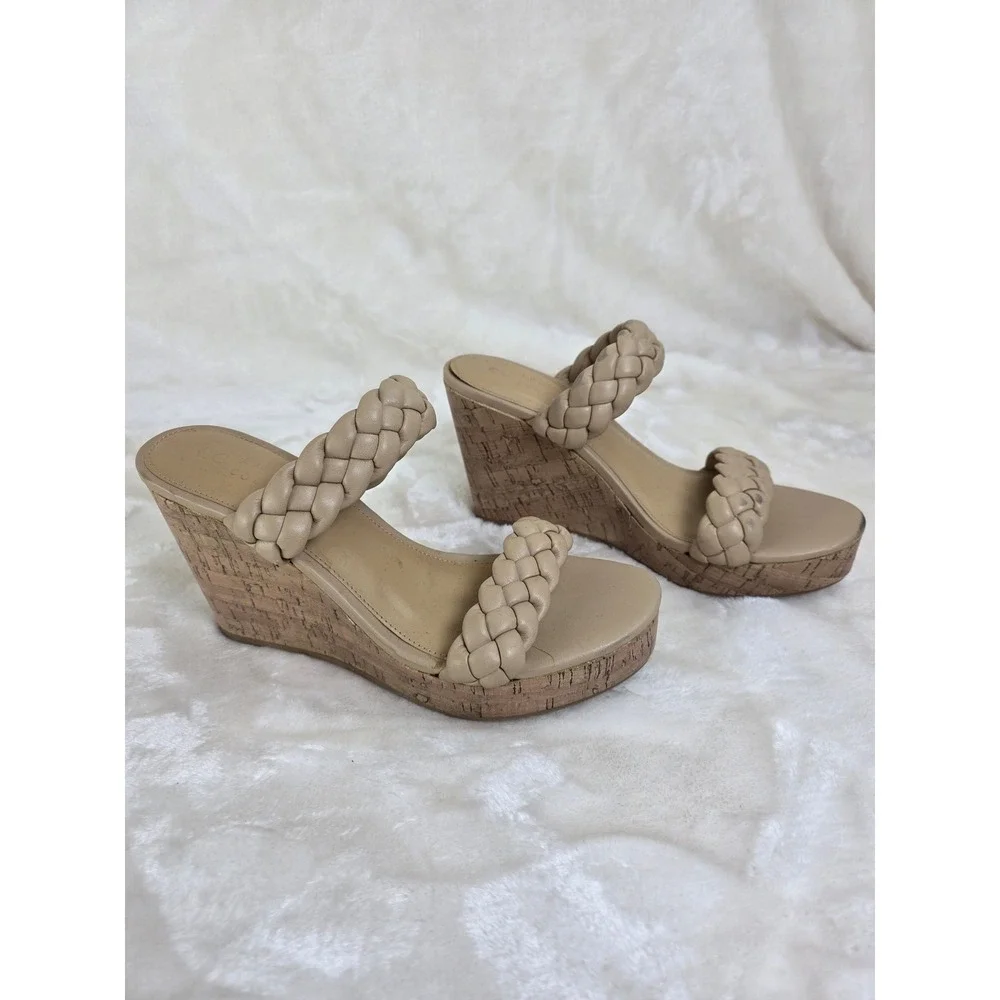 LC Lauren Conrad Braided Wedge Sandals Tan‎ Memory Foam Comfort Women's 7.5